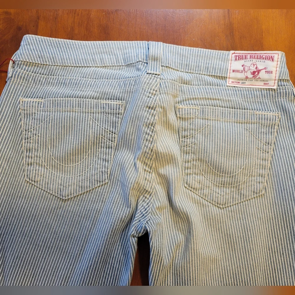 True Religion Denim Pant Capri Pinstripe Railroad 30 NWT New Designer - Picture 6 of 10